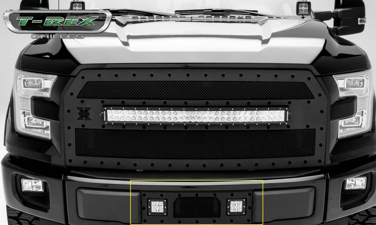 T-Rex Grilles - 1 Pc Small Mesh Mild Steel Stealth Torch Bumper Grille Insert - Fits Eco Boost models only, Includes Universal Wiring Harness - 6325731-BR