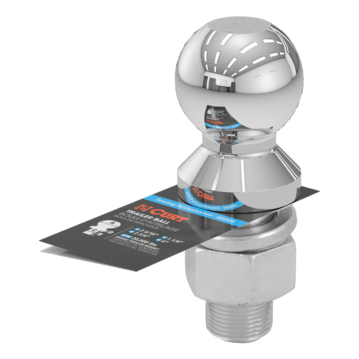 Curt - 2-5/16" Trailer Ball (1-1/4" x 2-3/4" Shank, 20,000 lbs., Chrome) - 40008
