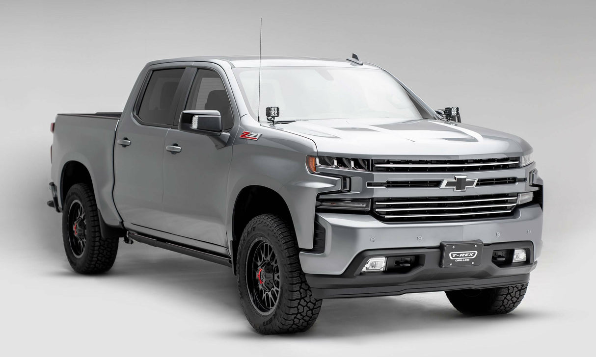T-Rex Grilles - T-REX 2019-2021 Silverado 1500?Trailboss, RST, LT Round Billet Grille, Horizontal Round, Brushed, 4 Pc, Overlay - PN #6211233 - 6211233