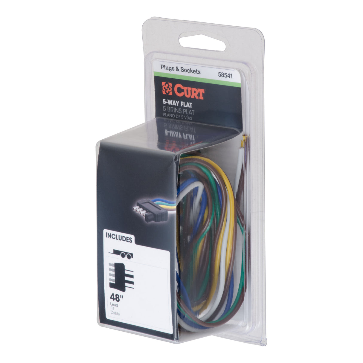 Curt - 5-Way Flat Connector Plug with 48" Wires (Trailer Side, Packaged) - 58541