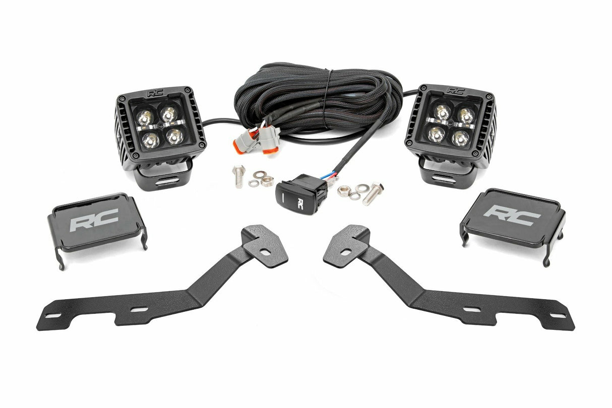 Rough Country - LED Light Kit - Ditch Mount - 2 inch Black Pair - White DRL - Ram 1500 (19-25) - 82292