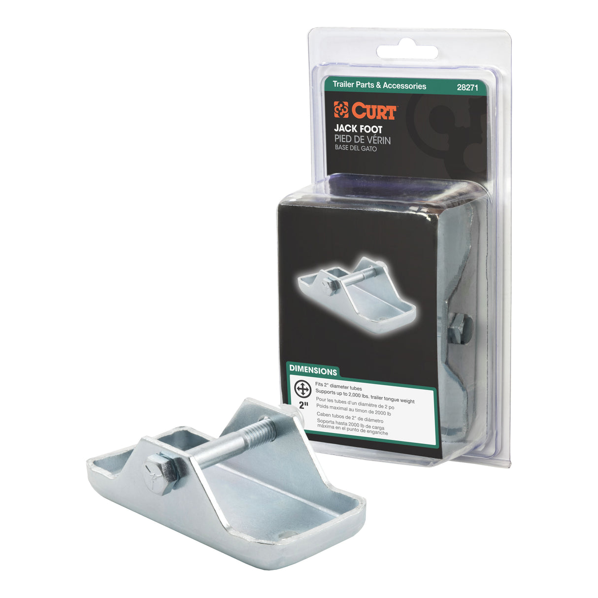 Curt - Bolt-On Jack Foot (Fits 2" Tube, 2,000 lbs, Packaged) - 28271