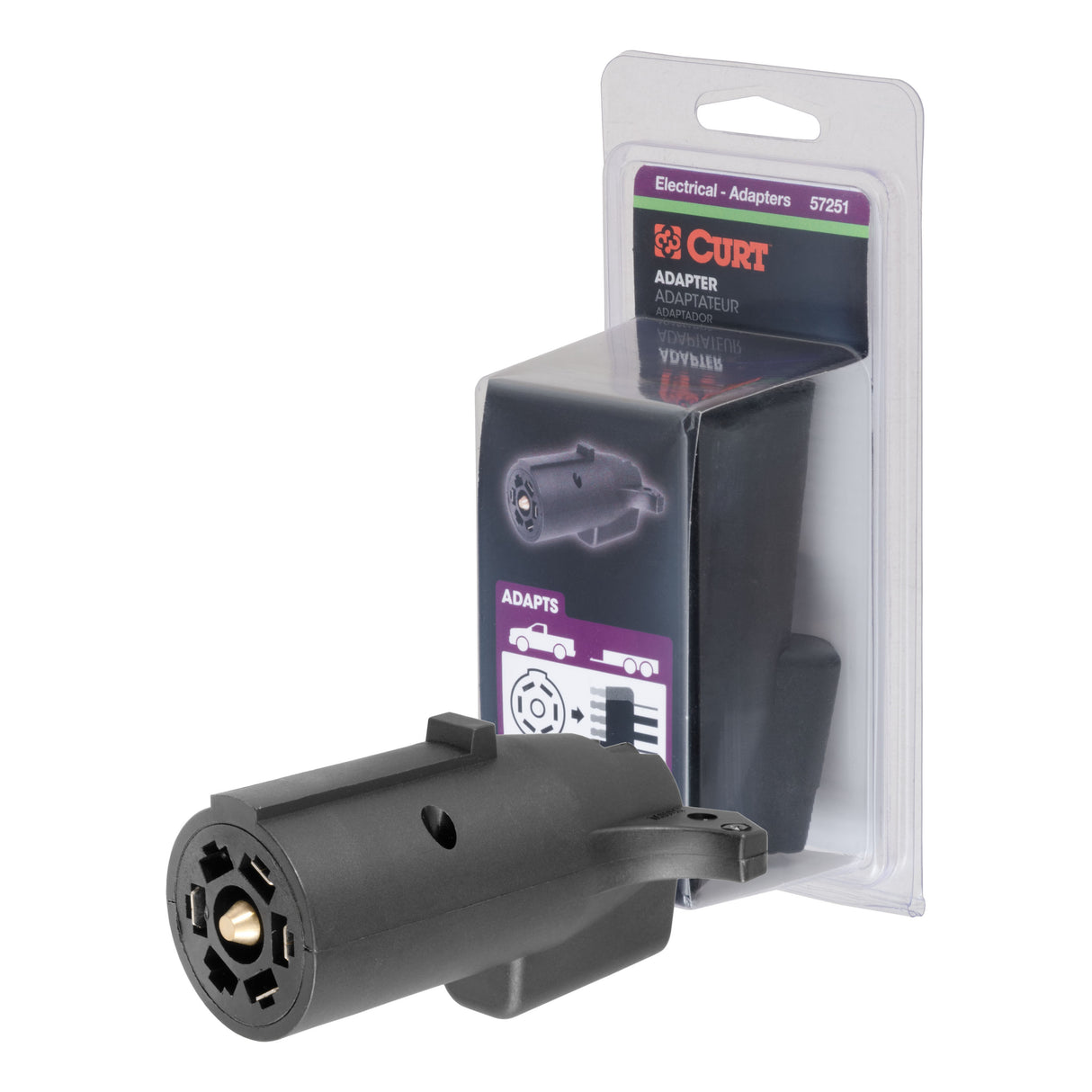Curt - Electrical Adapter (7-Way RV Blade Vehicle to 5-Way Flat Trailer, Packaged) - 57251