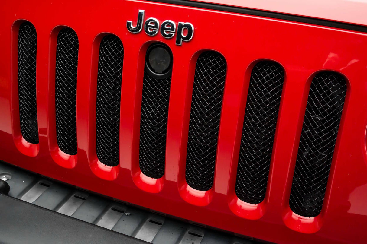 T-Rex Grilles - 1 Pc Small Mesh Mild Steel Sport Grille Bolt-On - Use with Mopar Hood Lock #82213051AB and Bolt Hood Lock # 7026128 - 46482