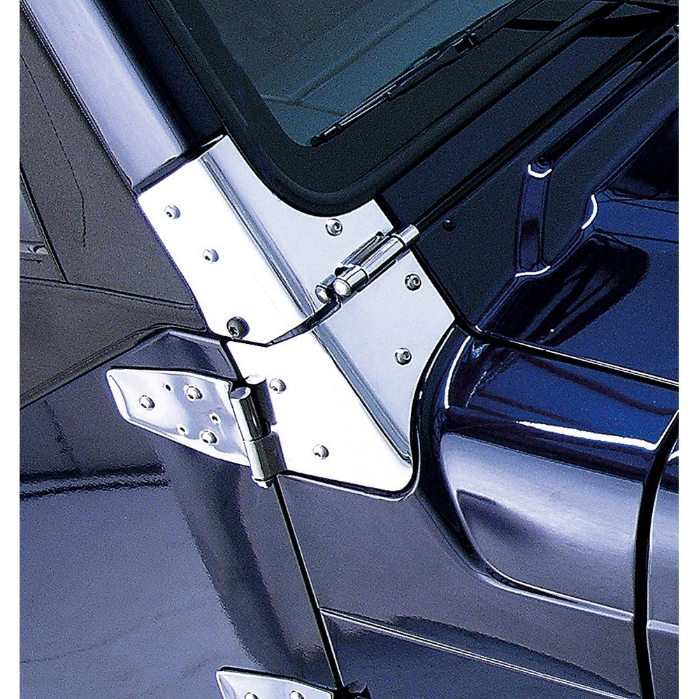 Rugged Ridge - Rugged Ridge 11112.02 Windshield Hinge Kit, Stainless Steel; 97-06 Jeep Wrangler TJ - 11112.02