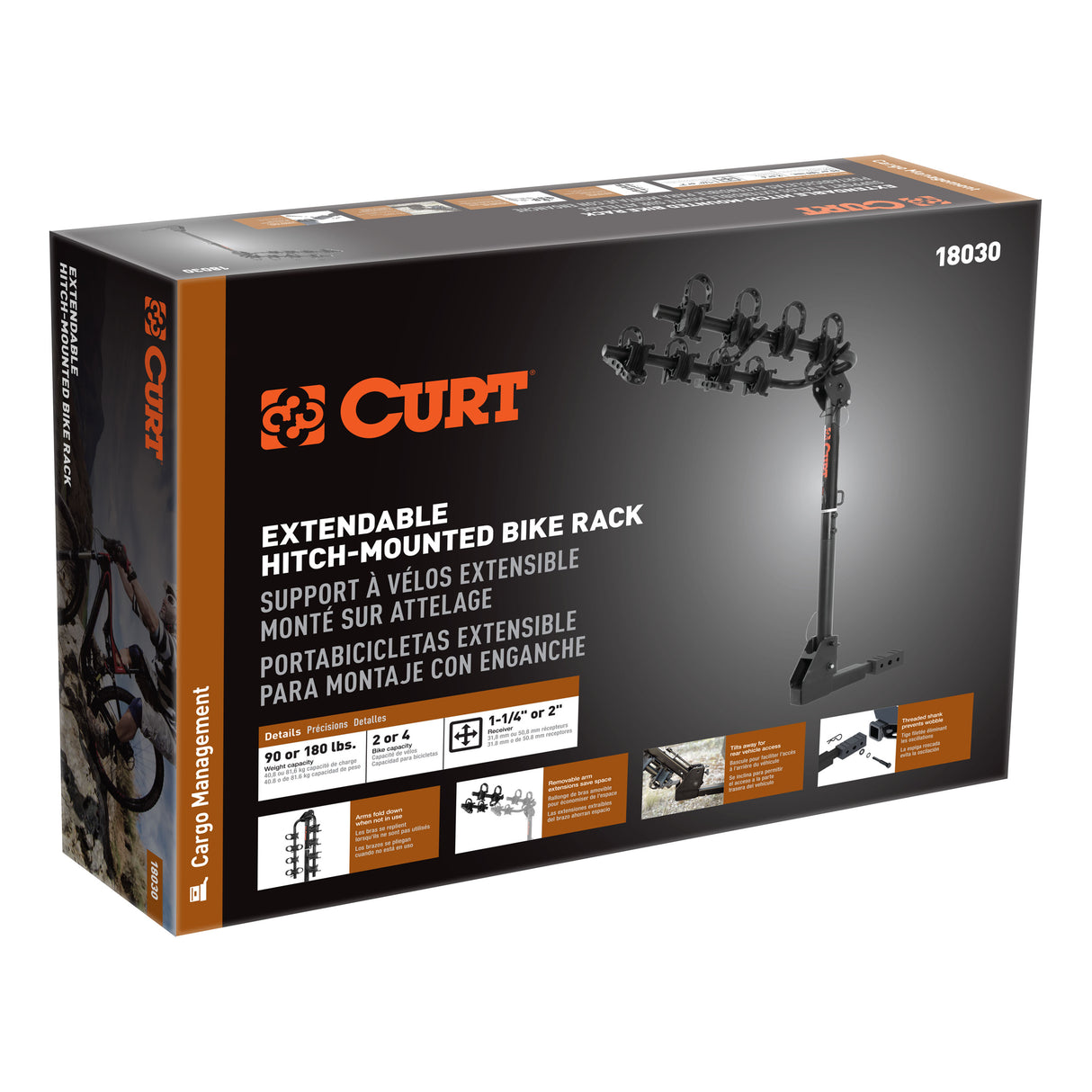 Curt - Extendable Hitch-Mounted Bike Rack (2 or 4 Bikes, 1-1/4" or 2" Shank) - 18030