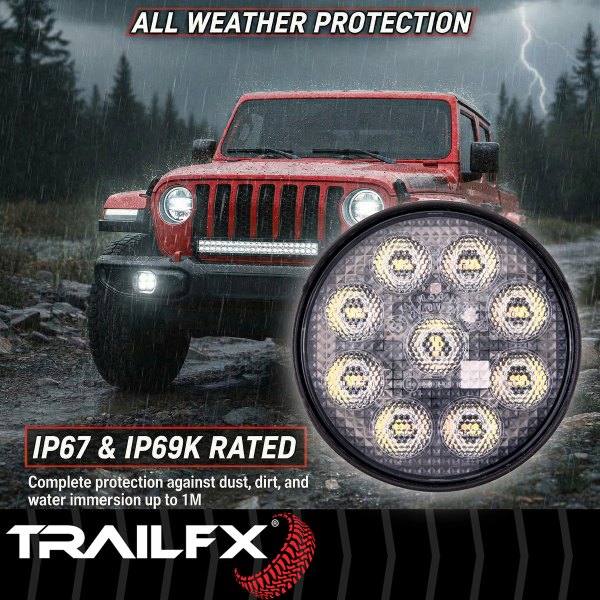 TrailFx - 4" Round LED Light w/Flashing Func- Single (4RNDWLAMF1)