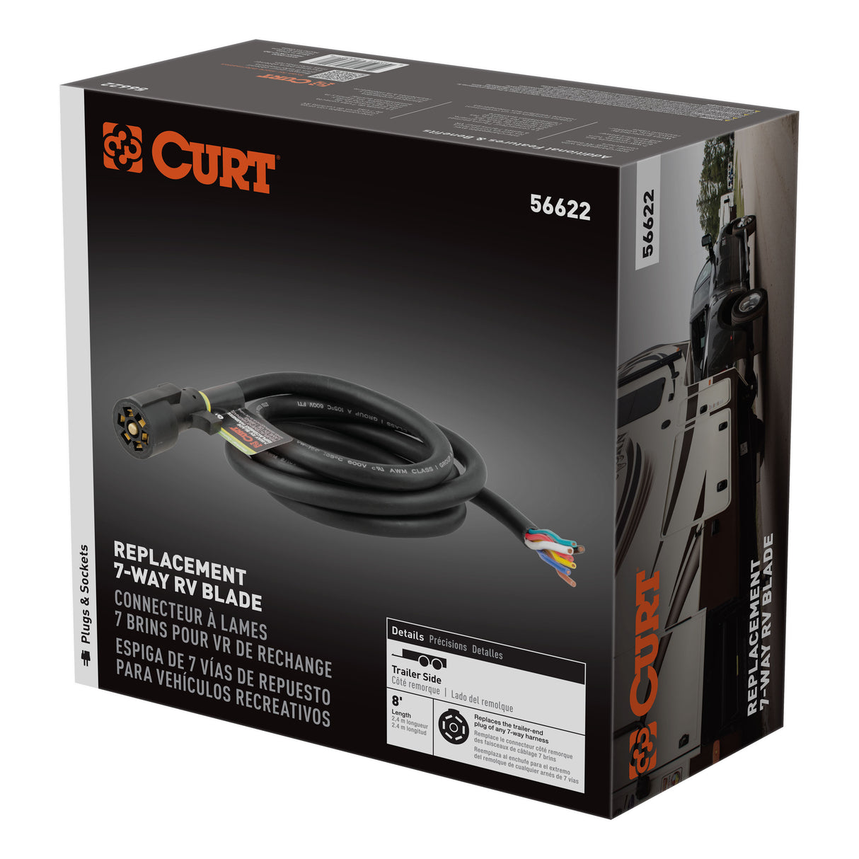 Curt - Replacement 7-Way RV Blade with 8' Wires (Trailer Side, Packaged) - 56622
