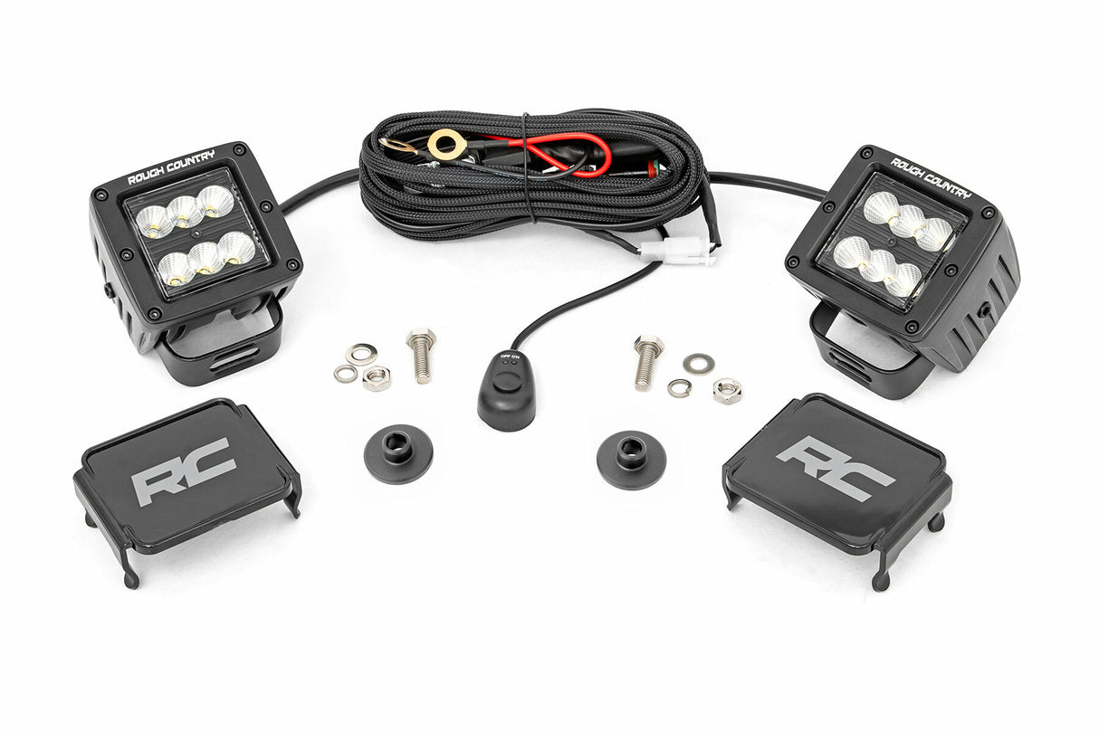 Rough Country - LED Light Kit - Ditch Mount - 2" Black Pair - Flood Pattern - Ford Bronco (21-23) - 71046