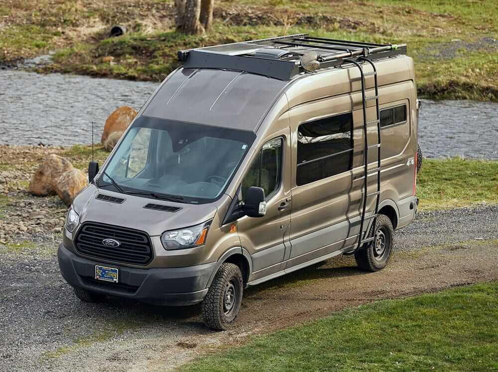 Flatline Van Co. - 2015-2025 Ford Transit 148 High Roof Low Pro Roof Rack With Light Bar Fairing - TR0118B