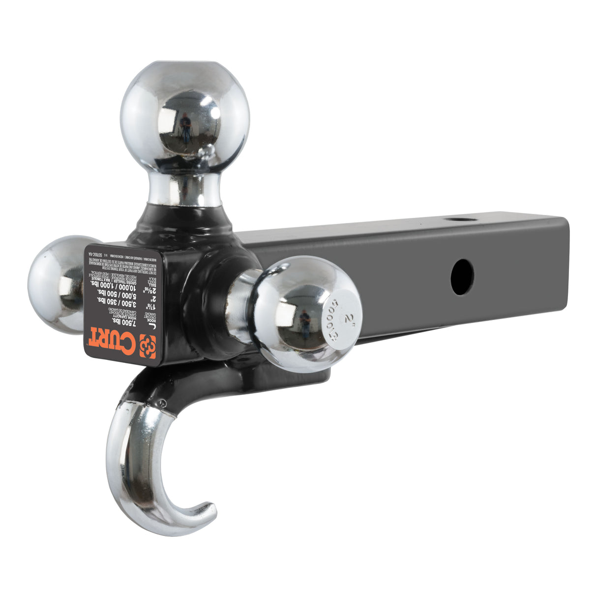 Curt - Multi-Ball Mount with Hook (2" Solid Shank, 1-7/8", 2" & 2-5/16" Chrome Balls) - 45675