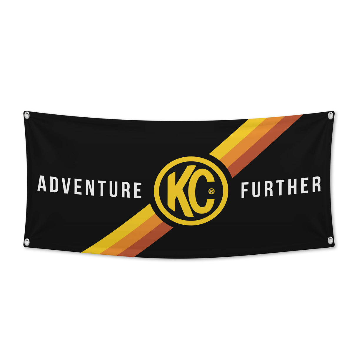KC Hilites - 36 inchx72 inch KC Banner - Adventure Further - Outdoor - Black / Yellow KC Logo - 99021
