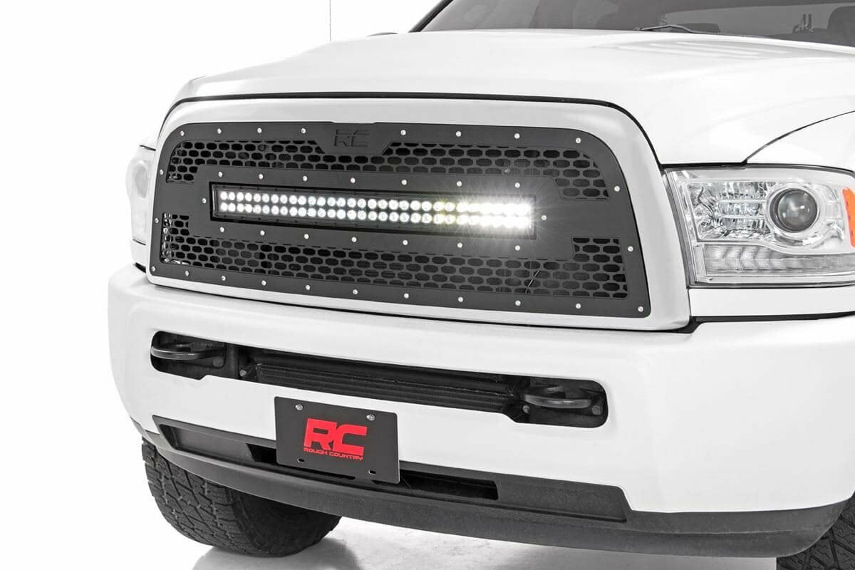 Rough Country - Mesh Grille - 30" Dual Row LED - Black - Ram 2500 3500 (13-18) - 70152