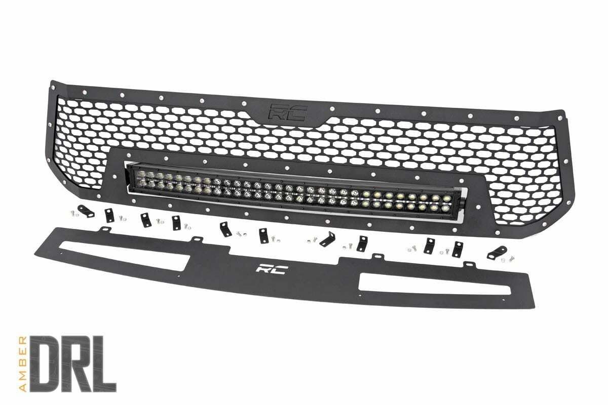 Rough Country - Mesh Grille - 30" Dual Row LED - Black - Amber DRL - Toyota Tundra (14-17) - 70224