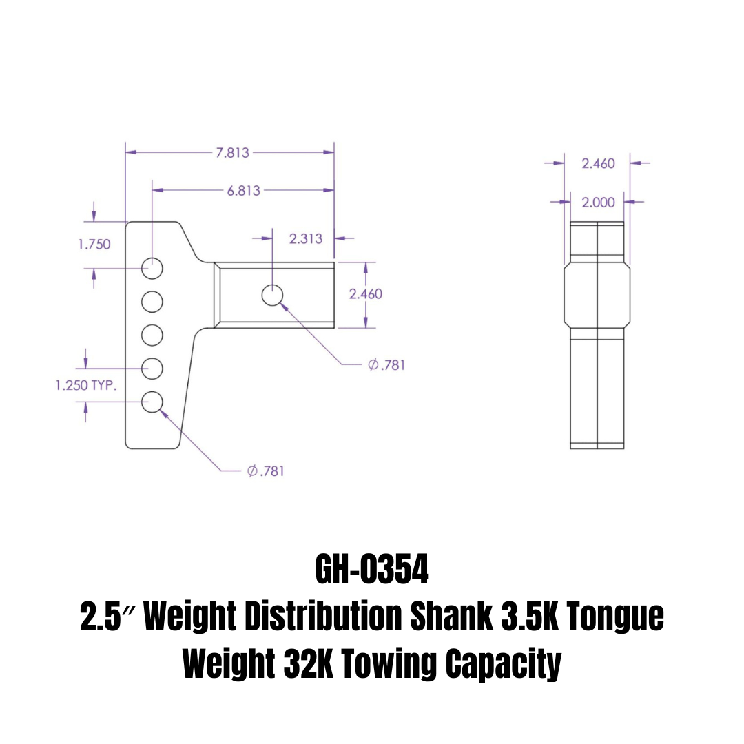 GEN-Y - Hitch GH-0354 2.5" Weight Distribution Shank 3.5K TW 32K Towing - GH-0354