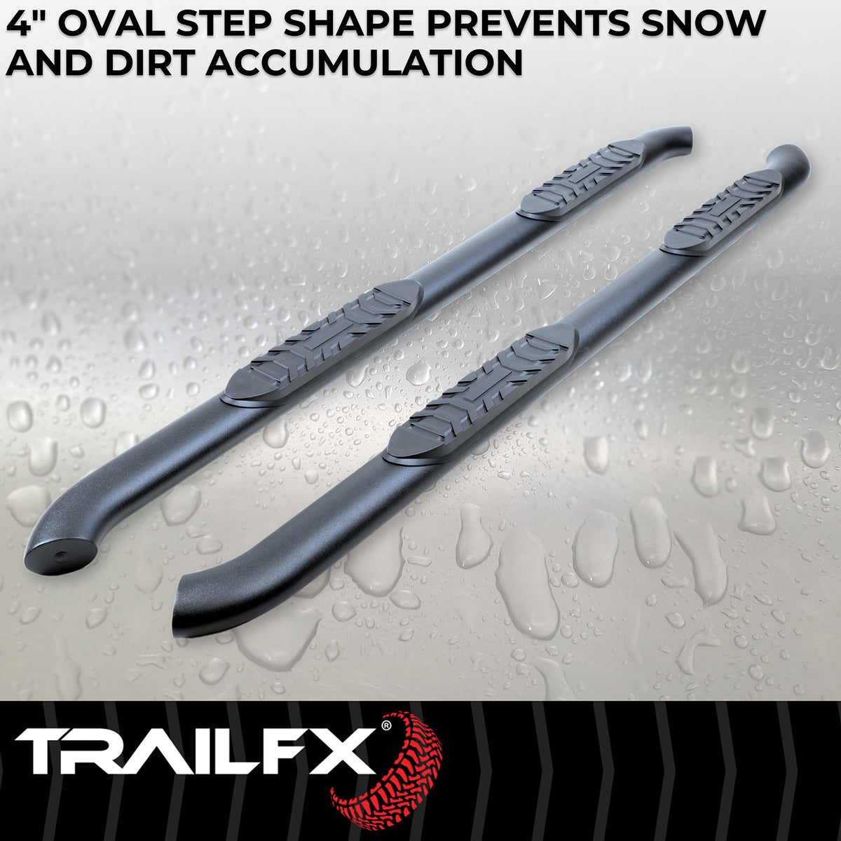 TrailFx - 4" Oval Bent Step Bar For Ford F150-350 Crew-Black (A1005B)