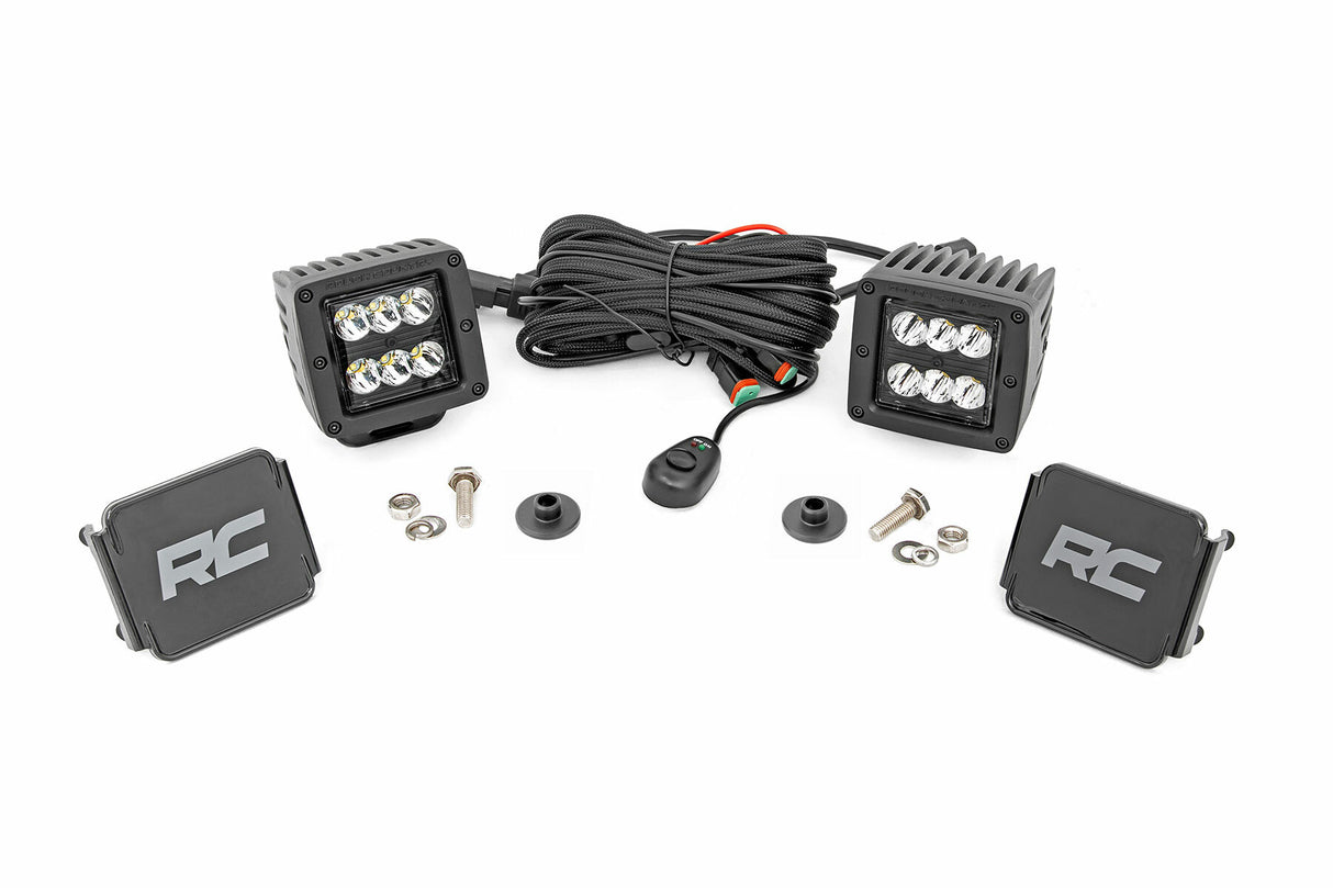 Rough Country - LED Light Kit - Ditch Mount - 2" Black Pair - Spot Pattern - Ford Bronco (21-23) - 71047