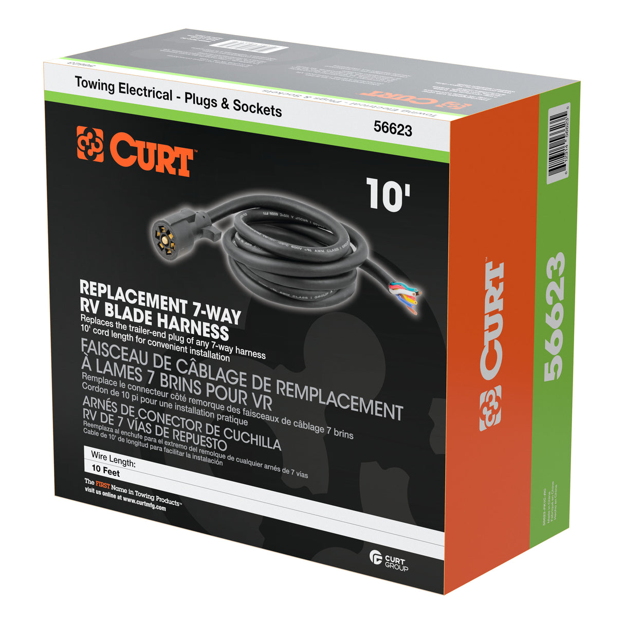 Curt - Replacement 7-Way RV Blade with 10' Wires (Trailer Side, Packaged) - 56623