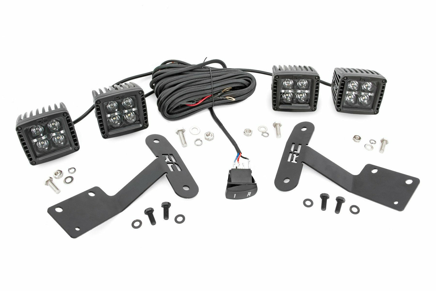Rough Country - LED Light Kit - Ditch Mount - Dual 2" Black Pairs - Amber DRL - Toyota Tundra (14-21) - 70838