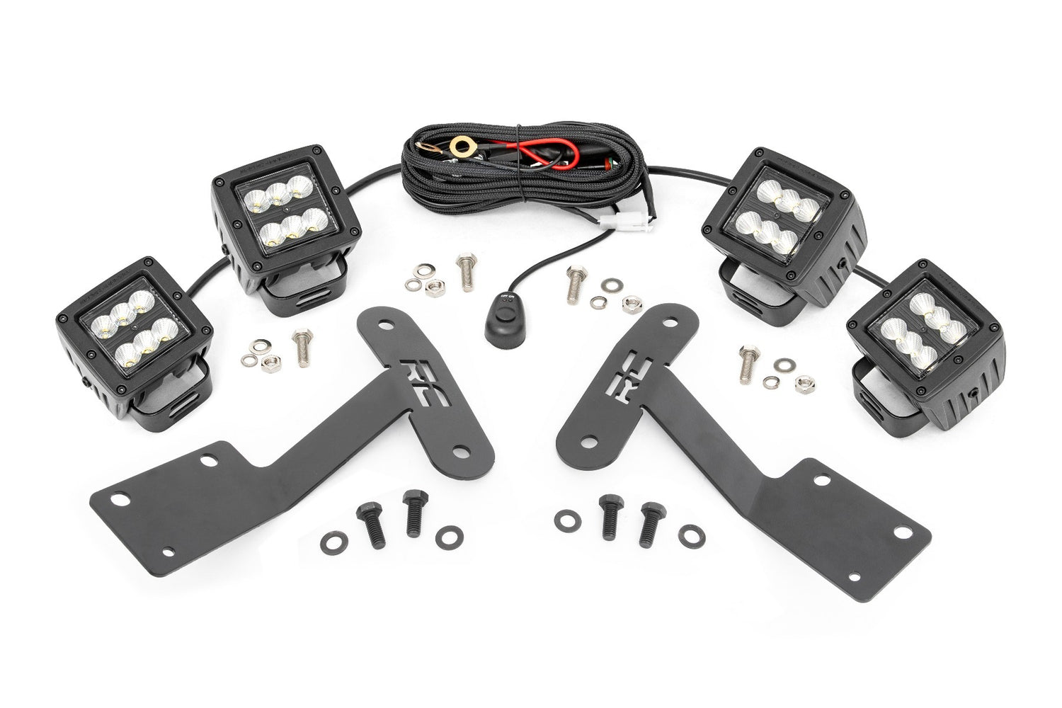 Rough Country - LED Light Kit - Ditch Mount - Dual 2" Black Pairs - Flood - Toyota Tundra (14-21) - 70836