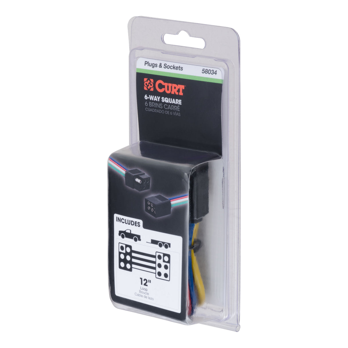 Curt - 6-Way Square Connector Plug & Socket with 12" Wires (Packaged) - 58034