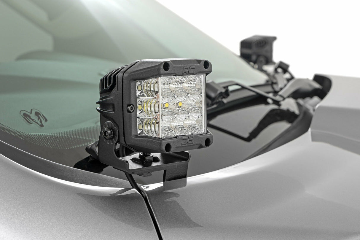 Rough Country - LED Light Kit - Ditch Mount - 2 inch Black Pair - White DRL - Ram 1500 (19-25) - 82292