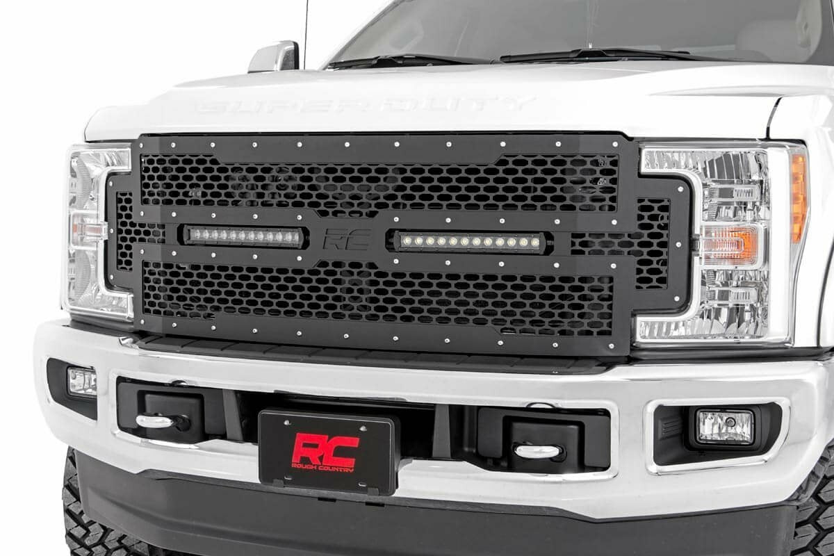 Rough Country - Mesh Grille - 12" Dual Row LED - Black - Ford F-250 F-350 Super Duty (17-19) - 70216