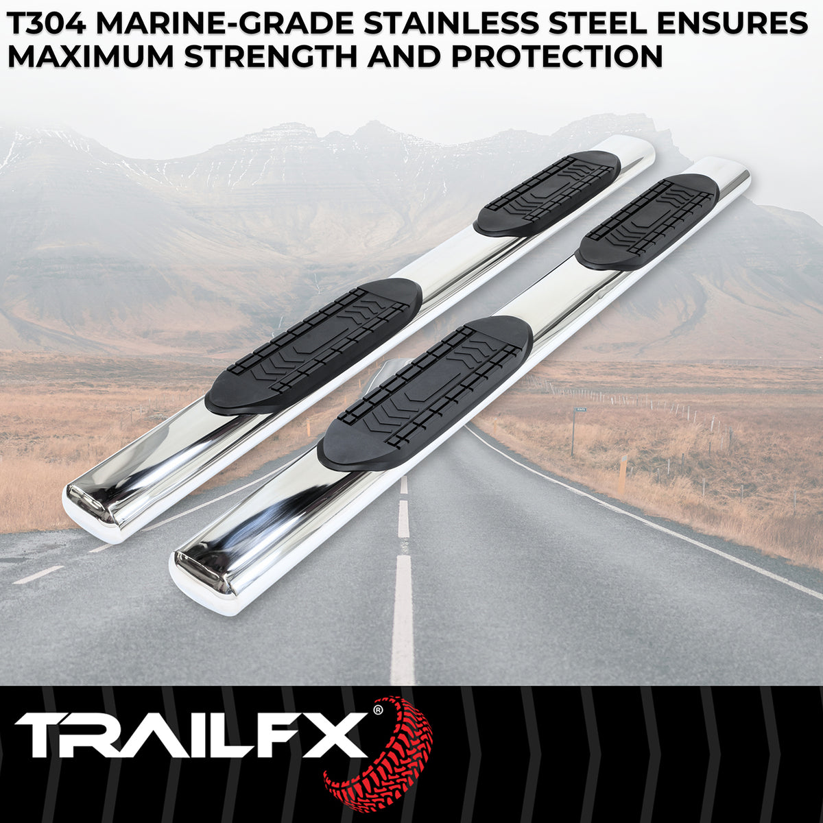 TrailFx - 6" Oval Straight Step Bar For Ram 1500 Crew- Stainless (A8249S)