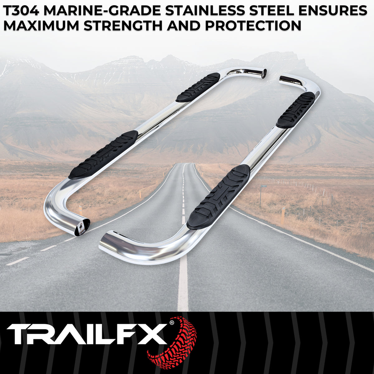 TrailFx - 4" Oval Bent Step Bar For GM Silverado/Sierra Crew- Stainless (A1010S)