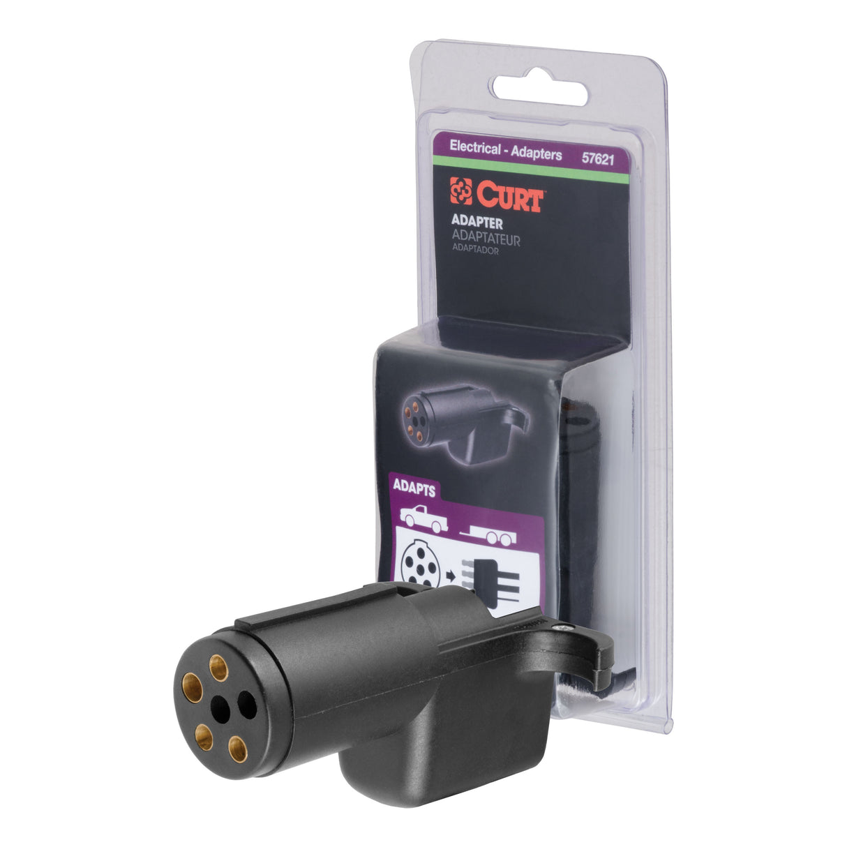 Curt - Electrical Adapter (6-Way Round Vehicle to 4-Way Flat Trailer) - 57621