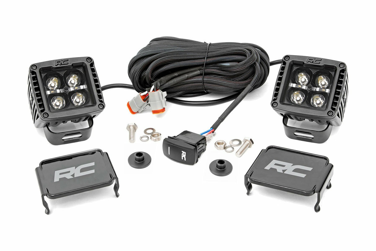 Rough Country - LED Light Kit - Ditch Mount - 2" Black Pair - Amber DRL - Ford Bronco (21-23) - 71049