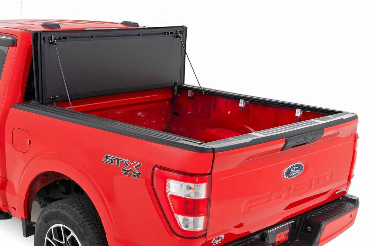 Rough Country - Hard Tri-Fold Flip Up Bed Cover - 5'7" Bed - Ford F-150 (15-20) - 49220550