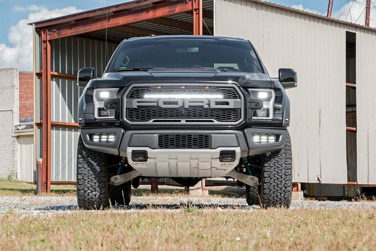 Rough Country - LED Light Kit - Fog Mount - Triple 2" Black Pair - Amber DRL - Ford Raptor (17-20) - 70700DRLA