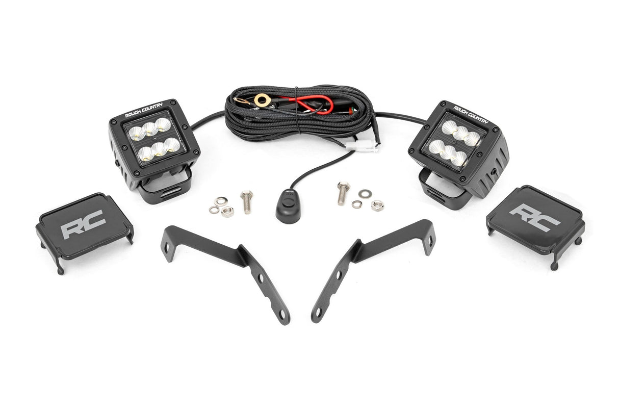 Rough Country - LED Light Kit - Ditch Mount - 2" Black Pair - Flood - Chevy 1500 & Chevy GMC 2500HD 3500HD (07-14) - 71059