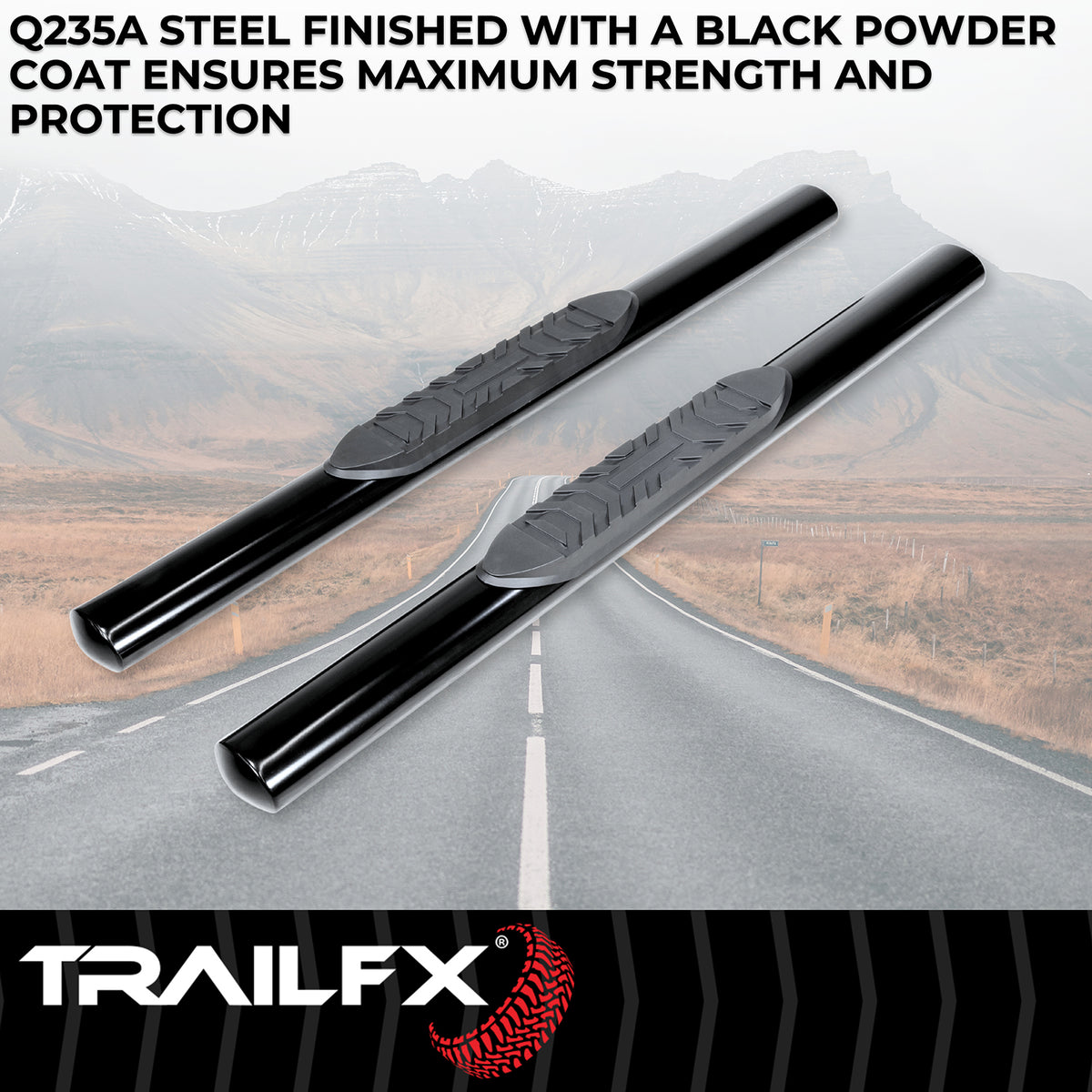 TrailFx - 4" Oval Straight Step Bar For Ram 1500 Crew- Black (A1542B)