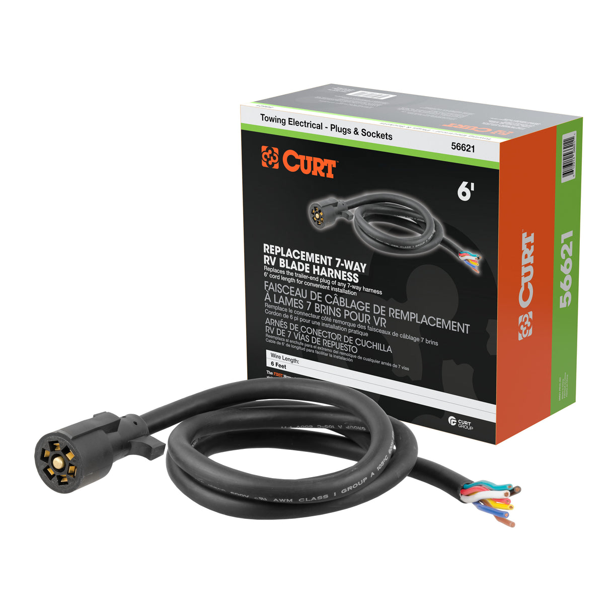 Curt - Replacement 7-Way RV Blade with 6' Wires (Trailer Side, Packaged) - 56621