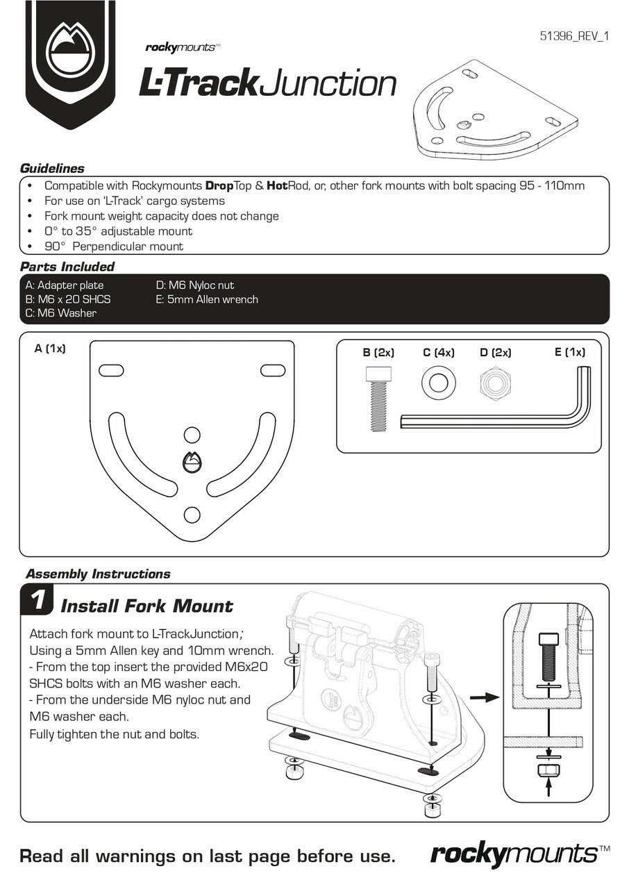 RockyMounts - L-Track Junction (Adapts DropTop & HotRod to L-Track) - 10081
