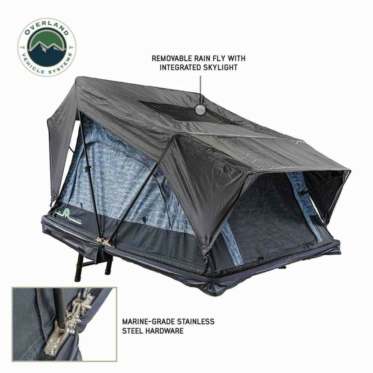 Overland Vehicle Systems - XD Sherpa S3S - Soft Sided Roof Top Tent, 3 Person, Grey Body and Black Rainfly - 18209903