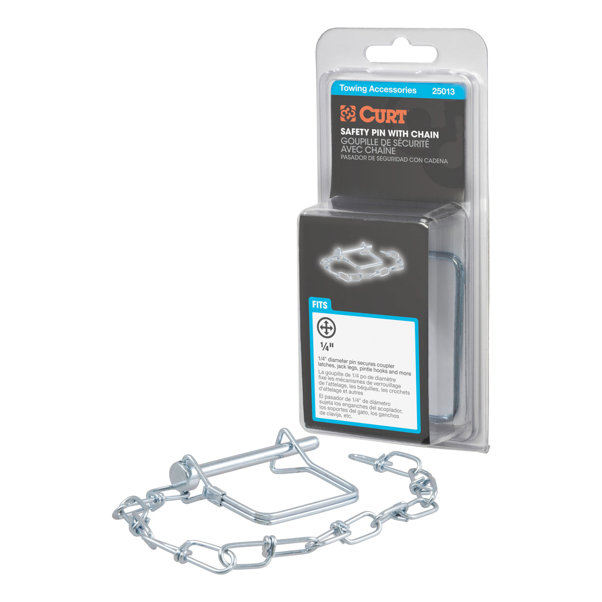 Curt - 1/4" Safety Pin with 12" Chain (2-3/4" Pin Length, Packaged) - 25013