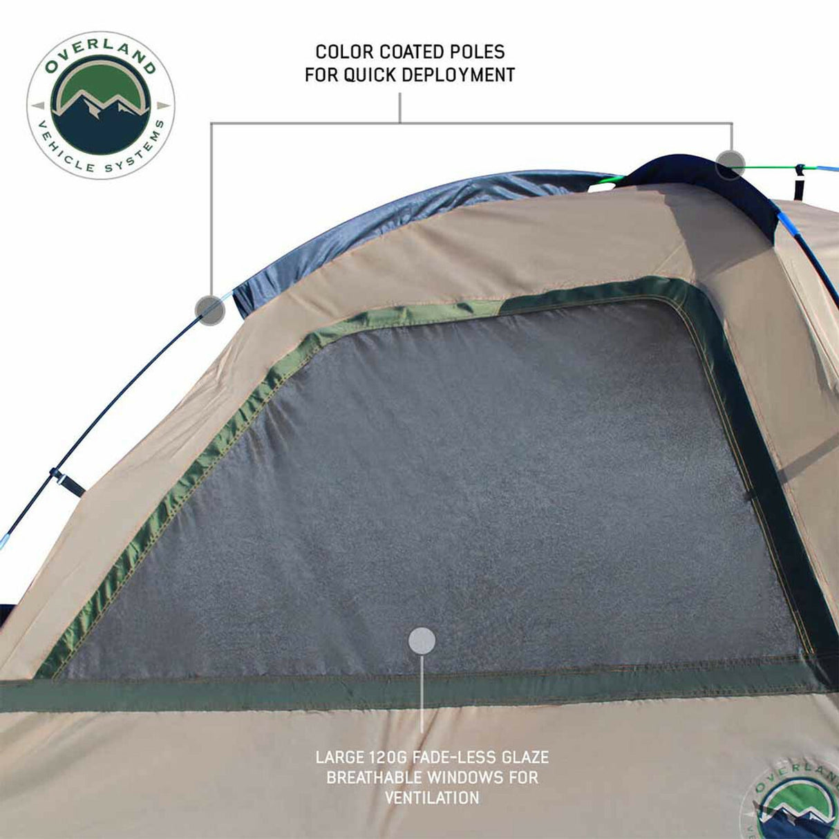 Overland Vehicle Systems - LD TACT - Bed Tent Full Size 6.5 Foot, Tan Body and Green Rainfly - 18252542