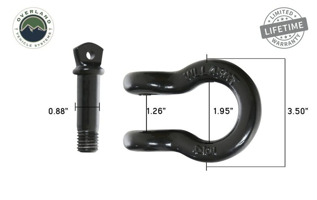 Overland Vehicle Systems - Recovery Shackle 19010201 3/4 4.75 Ton Black Sold In Pairs - 19010201