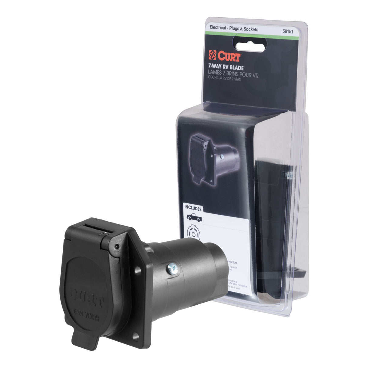 Curt - 7-Way RV Blade Connector Socket (Vehicle Side, Packaged) - 58151