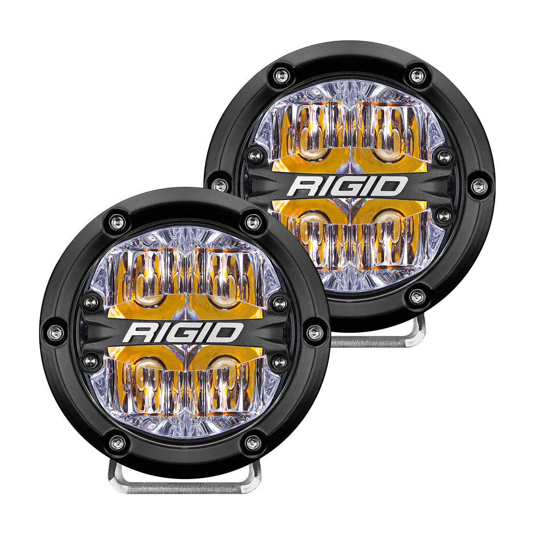 RIGID 360-Series 4 Inch Round LED Off-Road Light, Drive Beam Pattern for Moderate Speeds, Amber Backlight, Pair