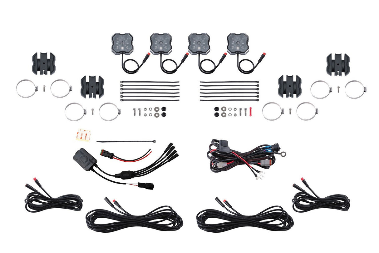 Diode Dynamics - Stage Series SXS Rock Light Installer Kit, RGBW M8 w/Controller (4-pack) - DD7751C