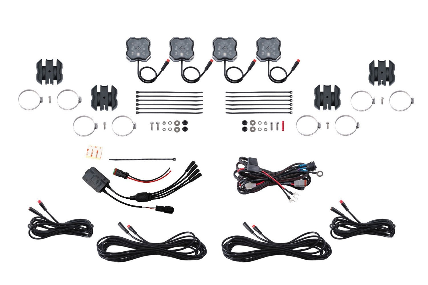 Diode Dynamics - Stage Series SXS Rock Light Installer Kit, RGBW M8 w/Controller (4-pack) - DD7751C