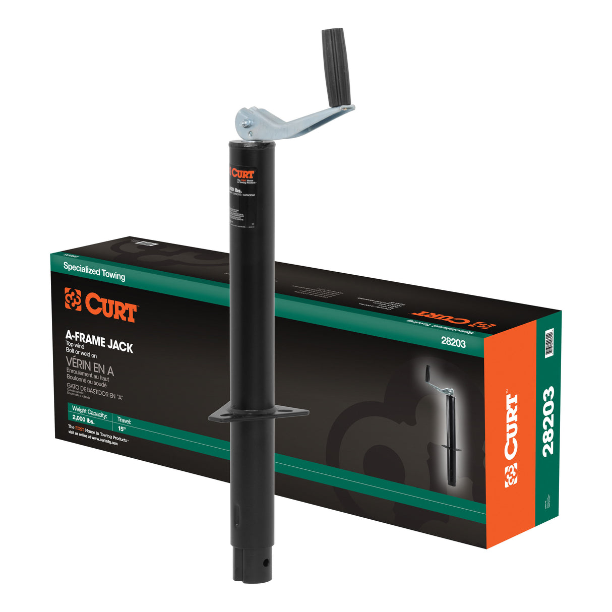 Curt - A-Frame Jack with Top Handle (2,000 lbs, 15" Travel, Packaged) - 28203