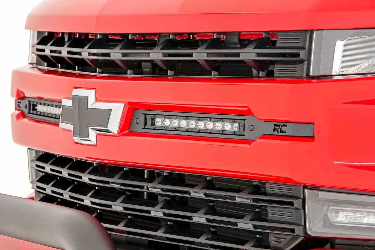 Rough Country - LED Light Kit - Grille Mount - 10" Chrome Slimline Pair - Chevy Silverado 1500 (19-22) - 70818