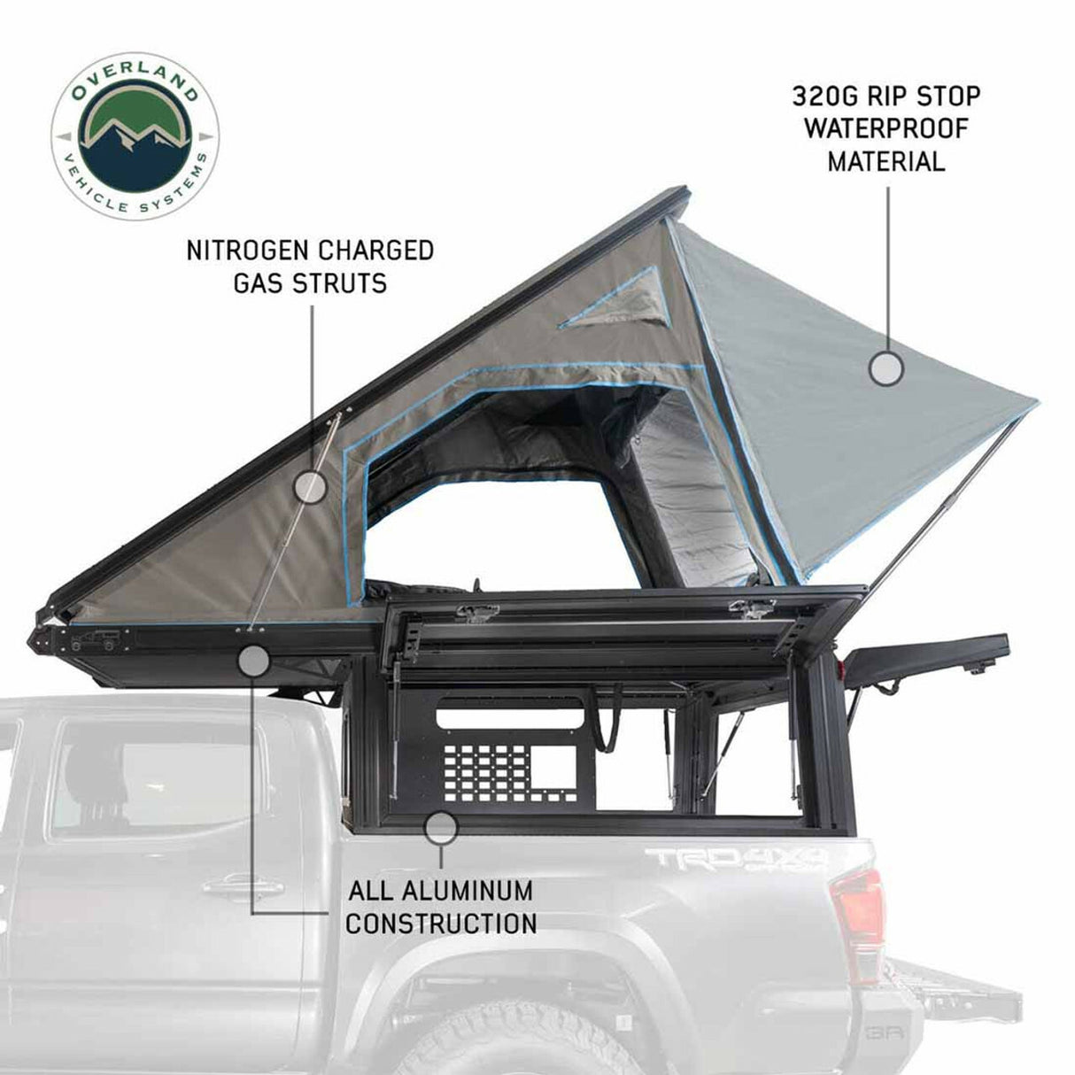 Overland Vehicle Systems - MagPak Camper W/Tent, Lights, Rear Molle Panel, Side Tie Downs, Front and Rear Windows 09-24 Ford F150 5.5 Foot Bed - 70100104