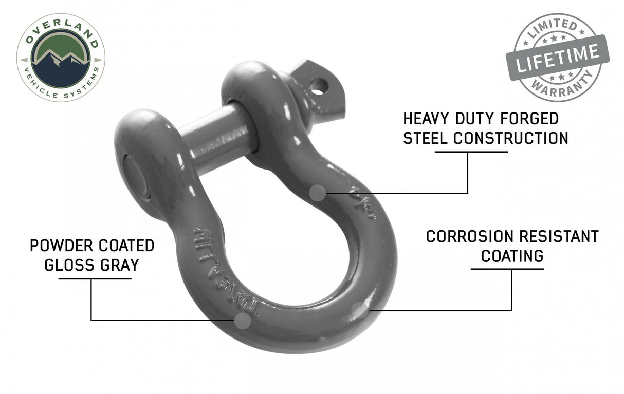 Overland Vehicle Systems - Buy Recovery Shackle D Ring 3/4 Inch 4.75 Ton Grey - 19010206