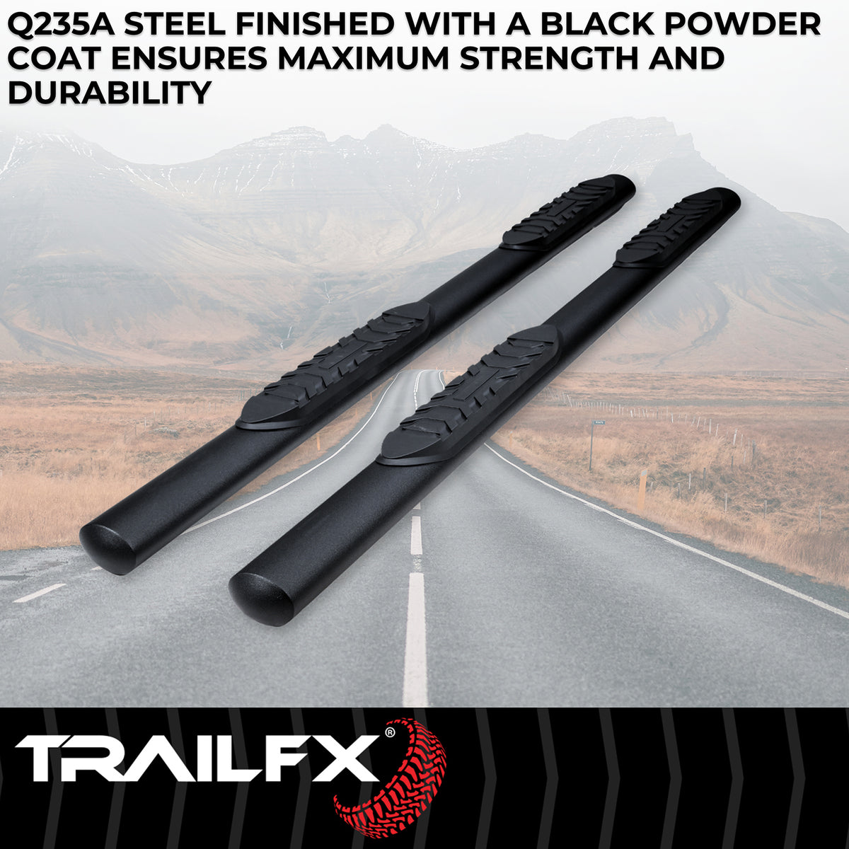 TrailFx - 4" Oval Straight Step Bar For Ford Ranger Crew- Black (A1550B)